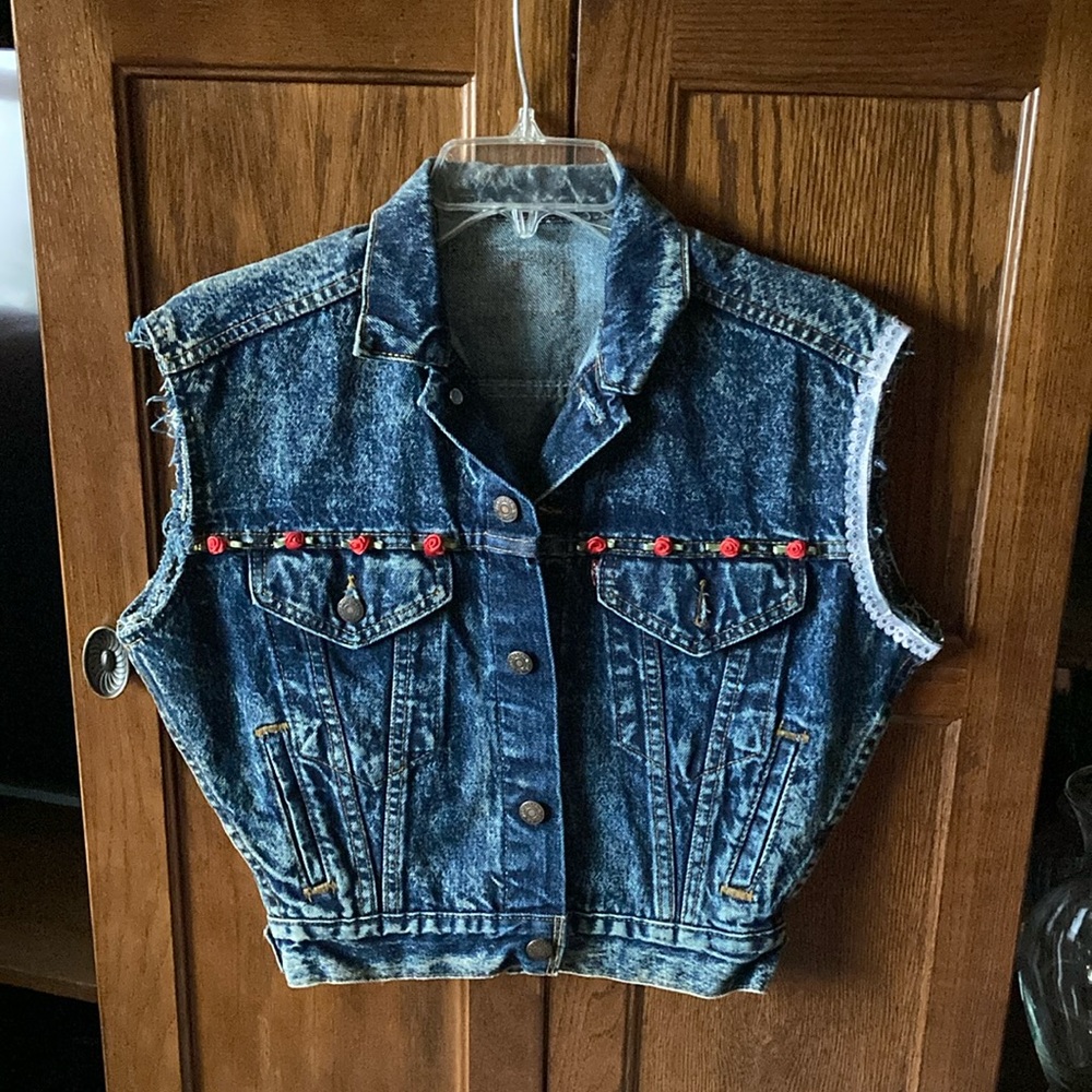 Denim Vest with Red Accents